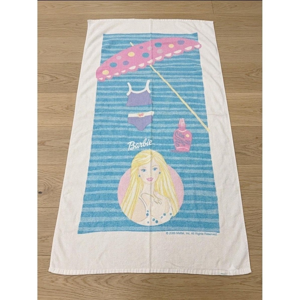 Vintage 2000 Barbie Beach‎ Towel Purple Swimsuit Mattel Franco 52"x29"